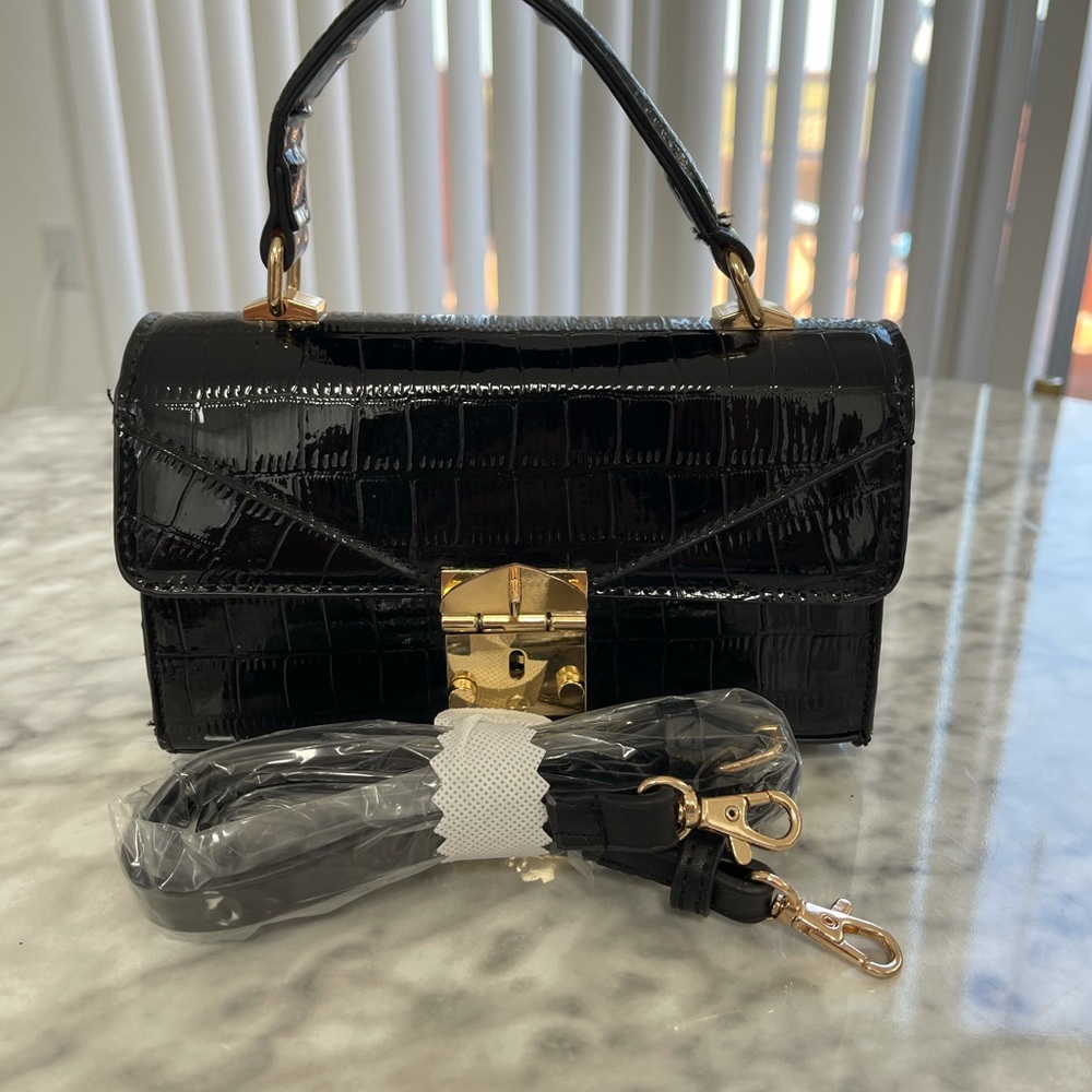 Black crocodile purse with cross body straps